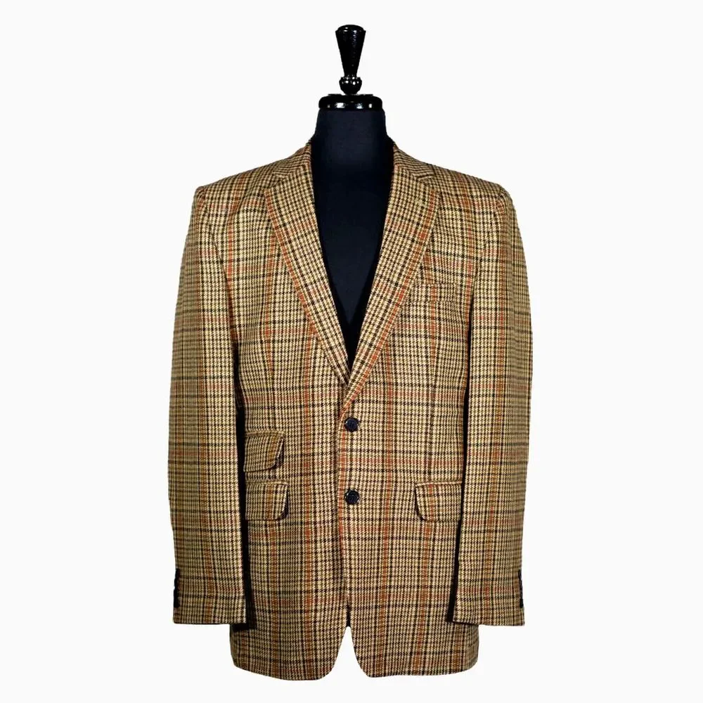 Mens Blazer Green Beige Orange Plaid Wool Formal Party Jacket Sport Coat 42R